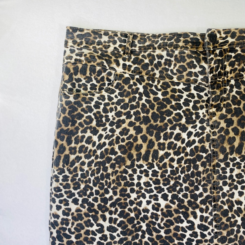 Catherines Est 1946 Denim Leopard Print Midi Skirt Plus Size 26W Brown Cheetah - Picture 4 of 9